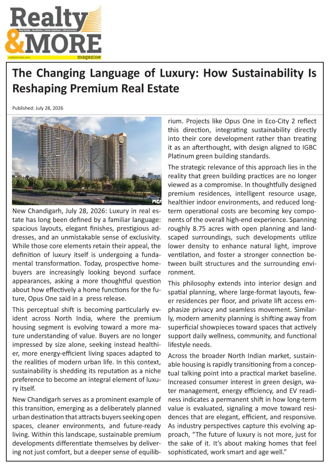 GB Realty print media coverage luxury residential project news image 1