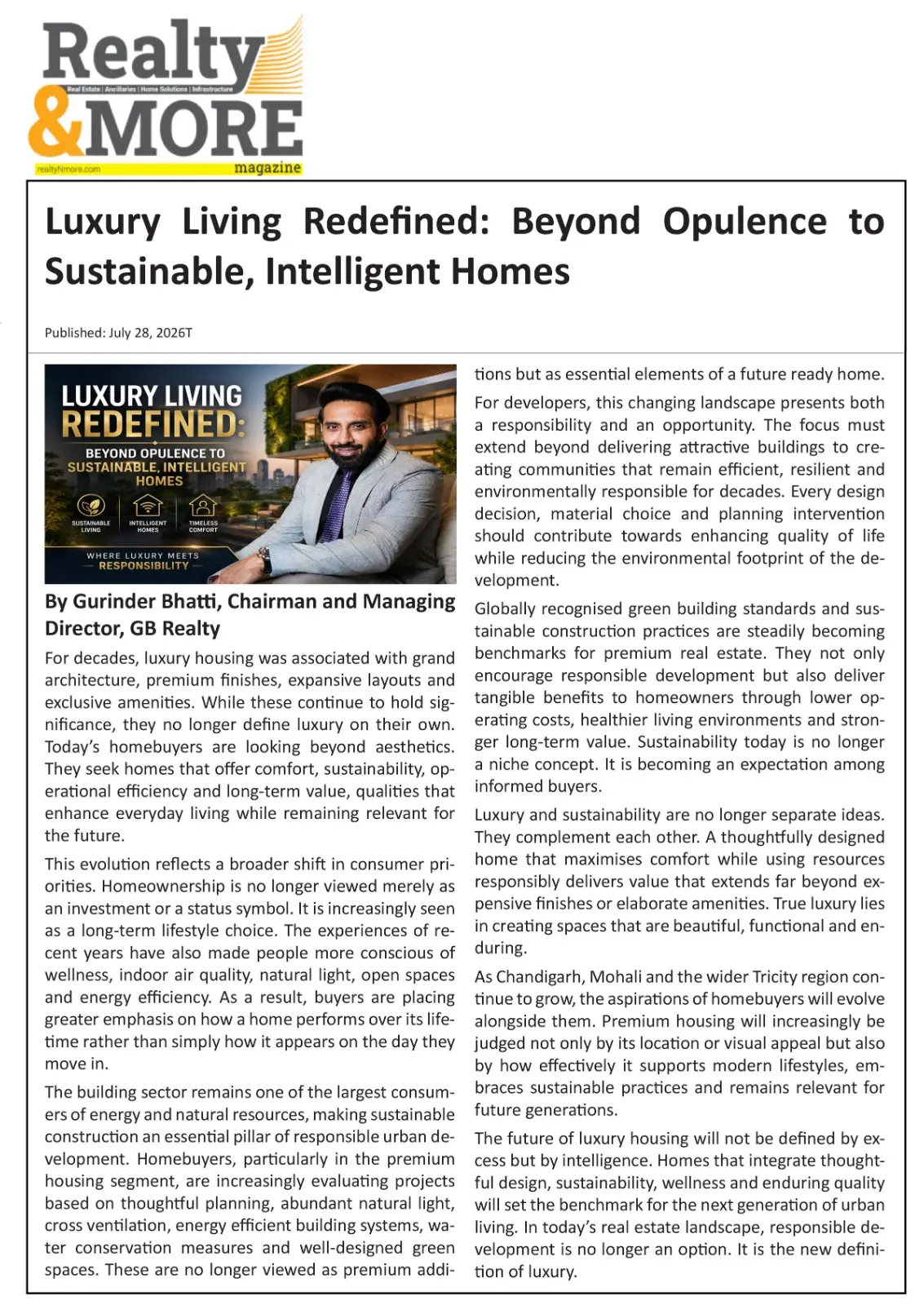 GB Realty print media coverage luxury residential project news image 1